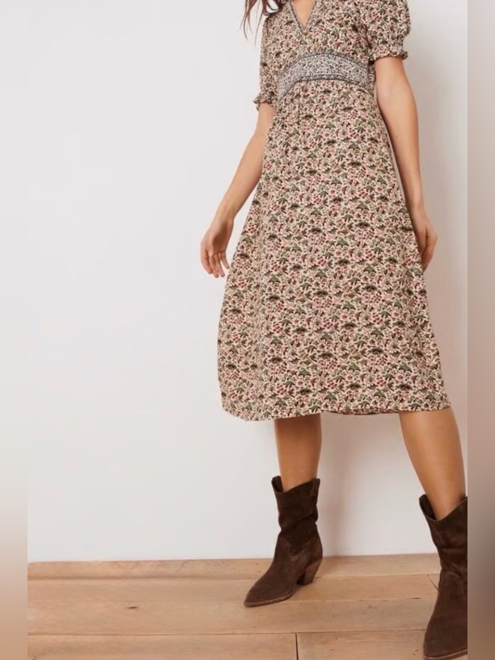 ba&sh Paris Floral Print Midi Dress Size 2 | Boho French Chic